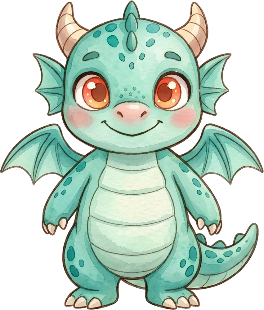 Mipis, turquoise little dragon, small, curious and fearless